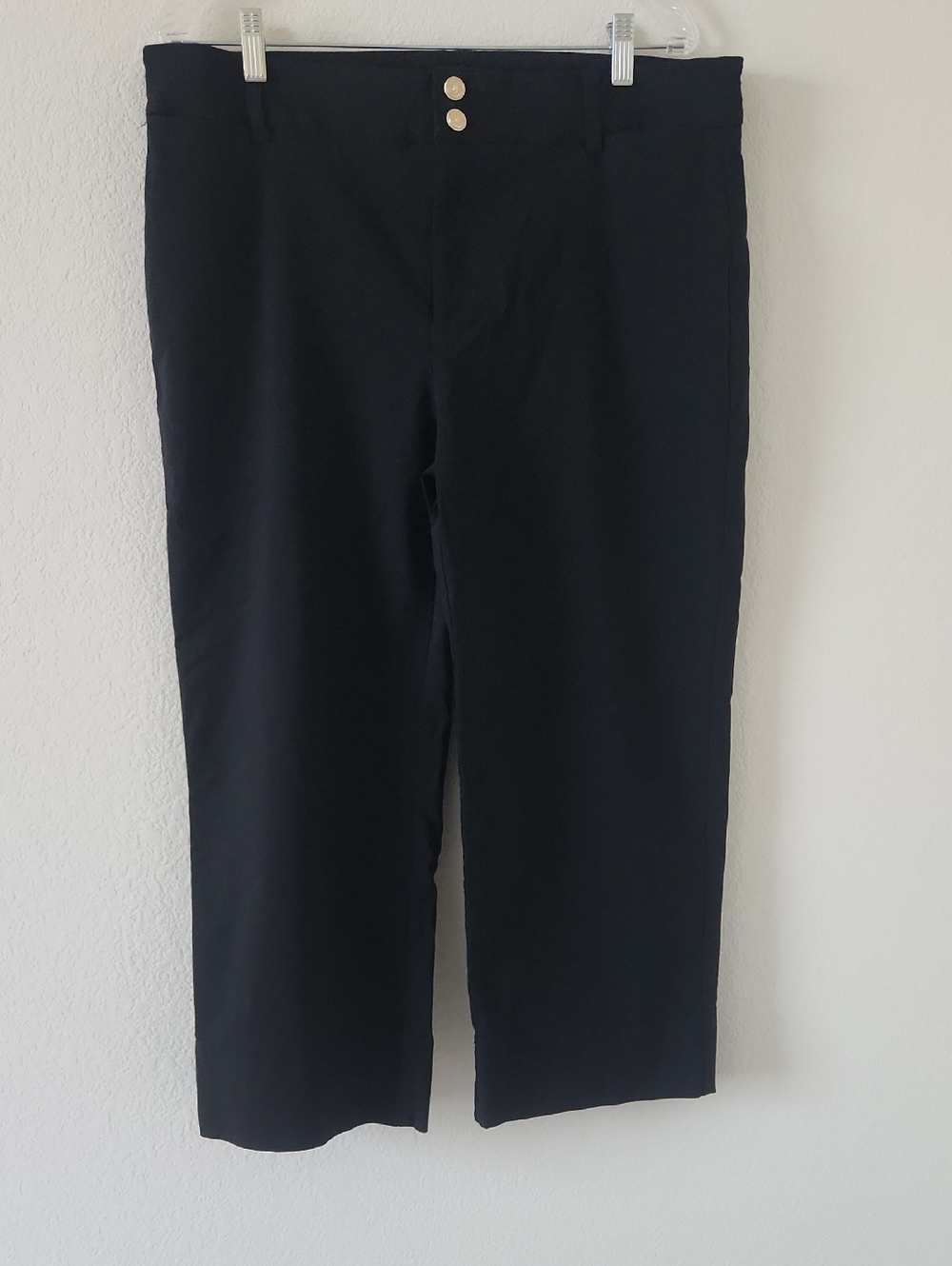 Chico's Black Straight-Leg Chinos with Dual Gold Buttons